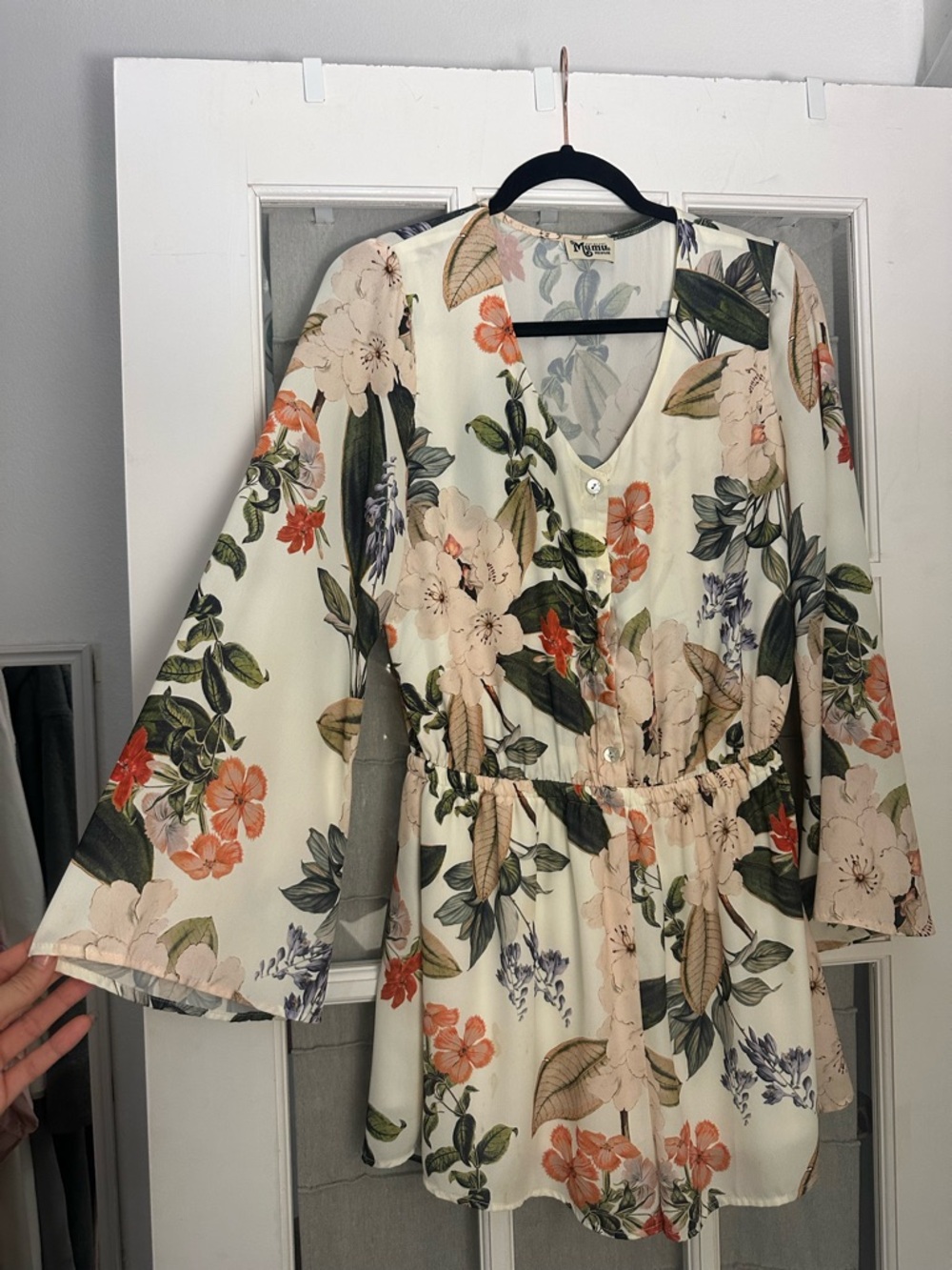 Show Me Your Mumu Red Rocks Romper Floral Bell Sleeve Boho Mini Medium